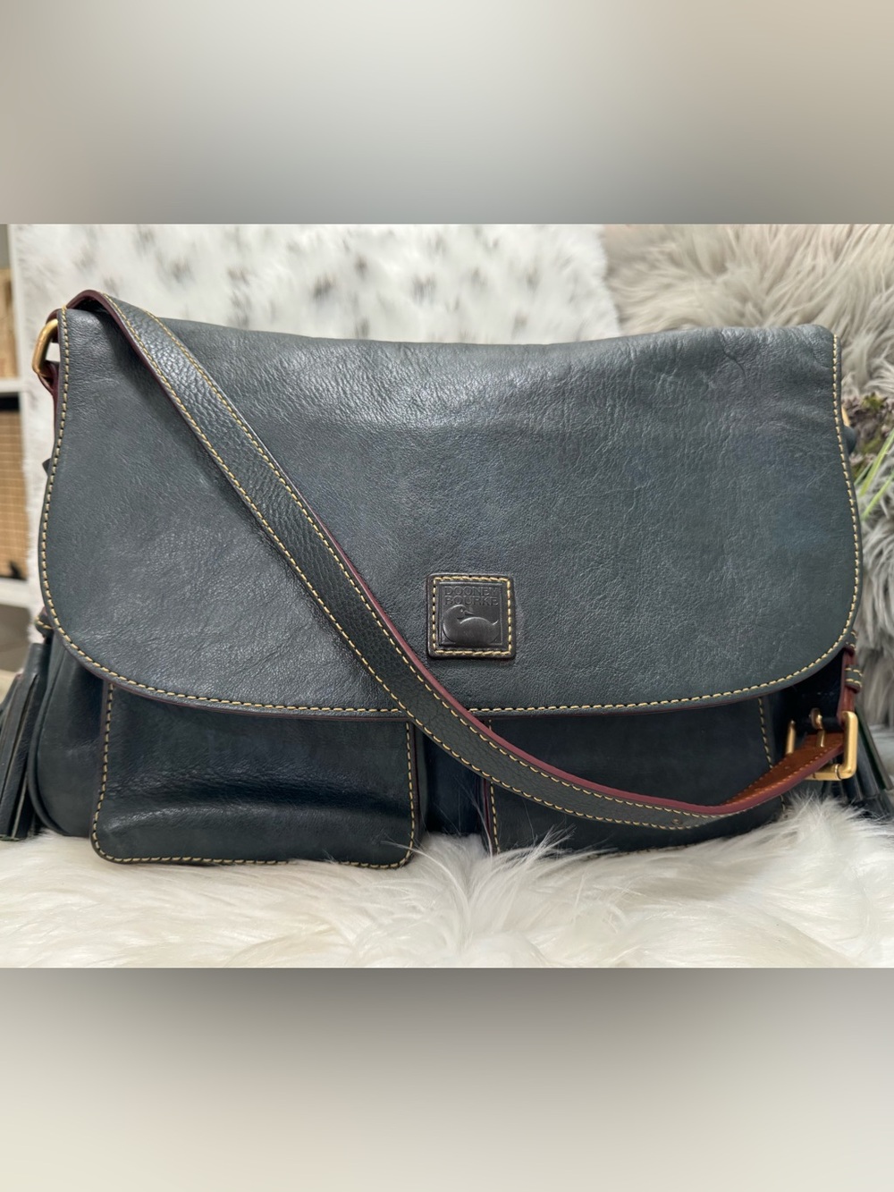 Dooney & Bourke Blue Leather Satchel Messenger Shoulder Bag